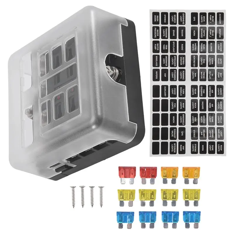 

AB59-6-Way Waterproof Fuse Block,With LED Indicator 12 Circuits With Negative Marine Fuse Box For Dc 12/24V Car Boat RV Truck