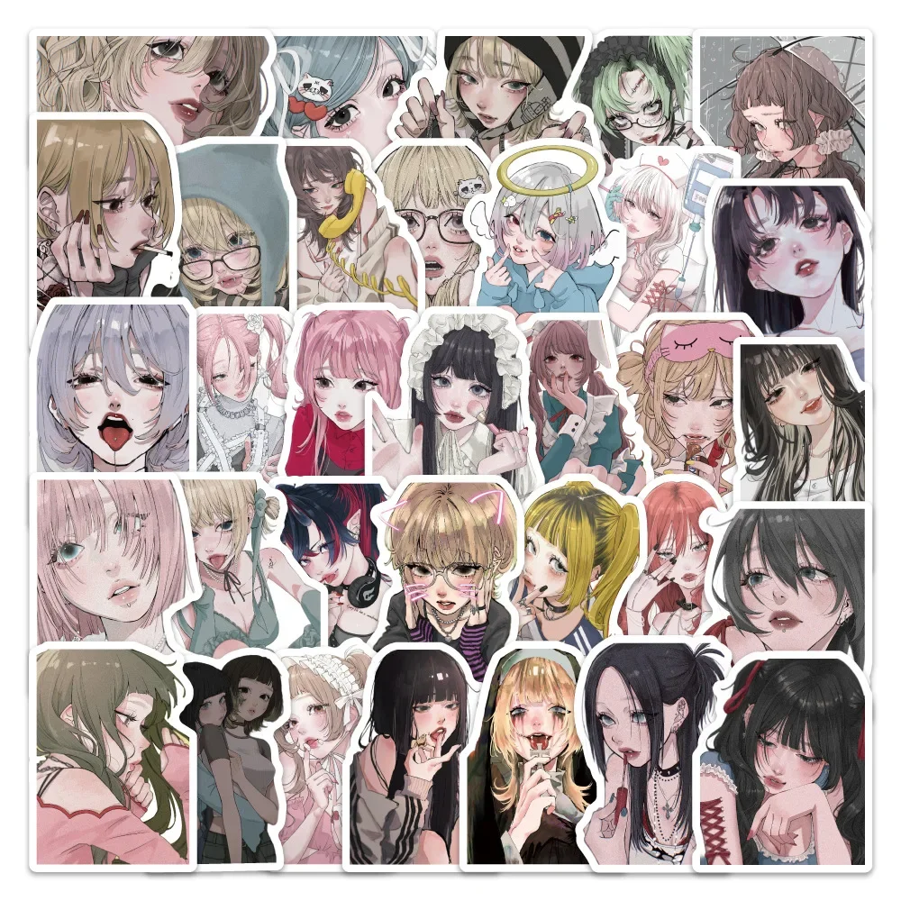 

10/54PCS Beautiful Girl Creative Illustration Cartoon Sticker DIY Phone Laptop Luggage Skateboard Graffiti Decals Fun for Kid
