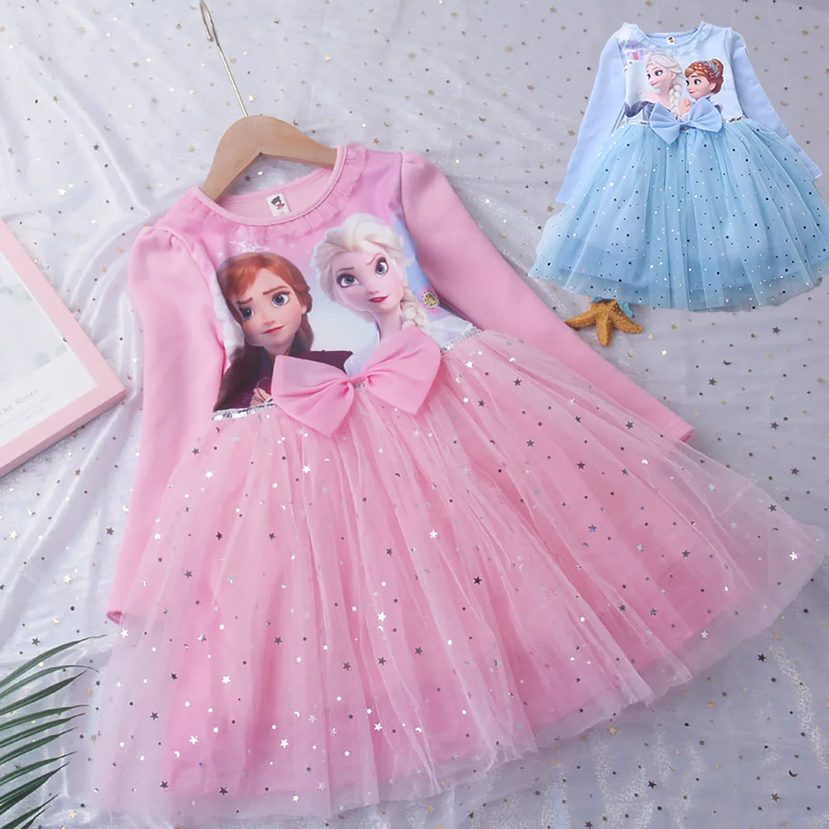 Vestido de princesa Elsa de Disney con capa de manga corta para niñas, disfraz de fiesta de Frozen de estilo occidental de verano para niñas de 2 a 8 años