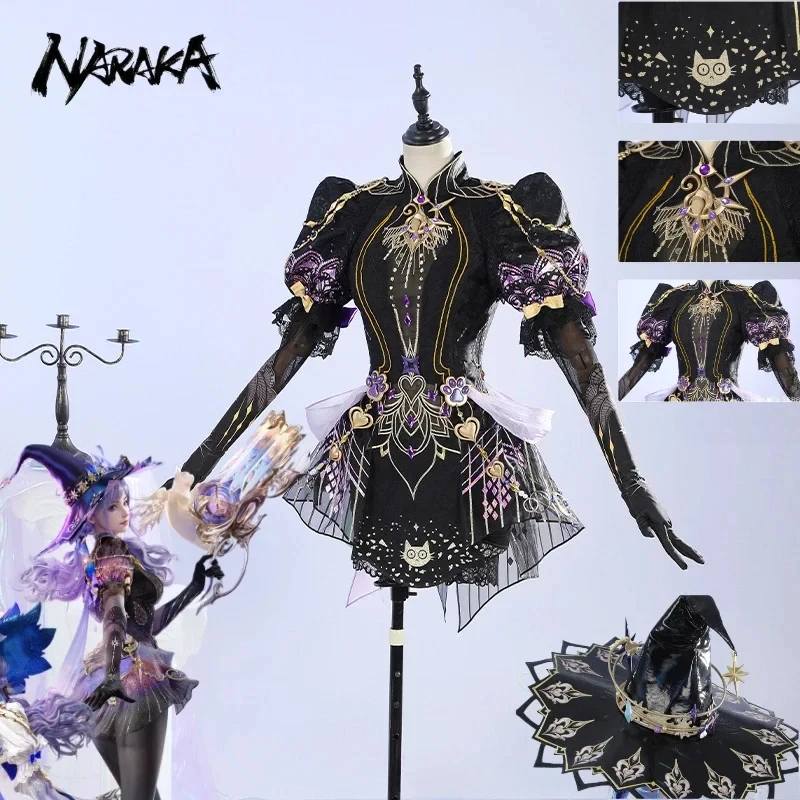 

Game Naraka: Bladepoint Shen Miao Cosplay Costume High Quality Black Sexy Dress Shadow Witch Halloween Role Play Cx,3;b'2.