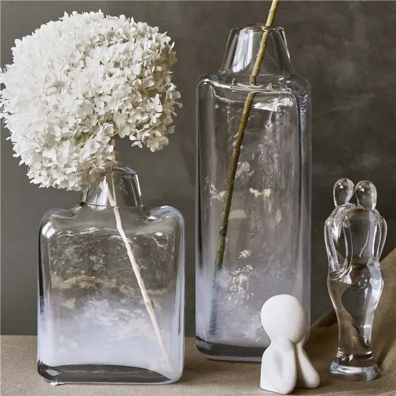 American country living room irregular small mouth square vase, dining table gradual change glass vase home soft decoration