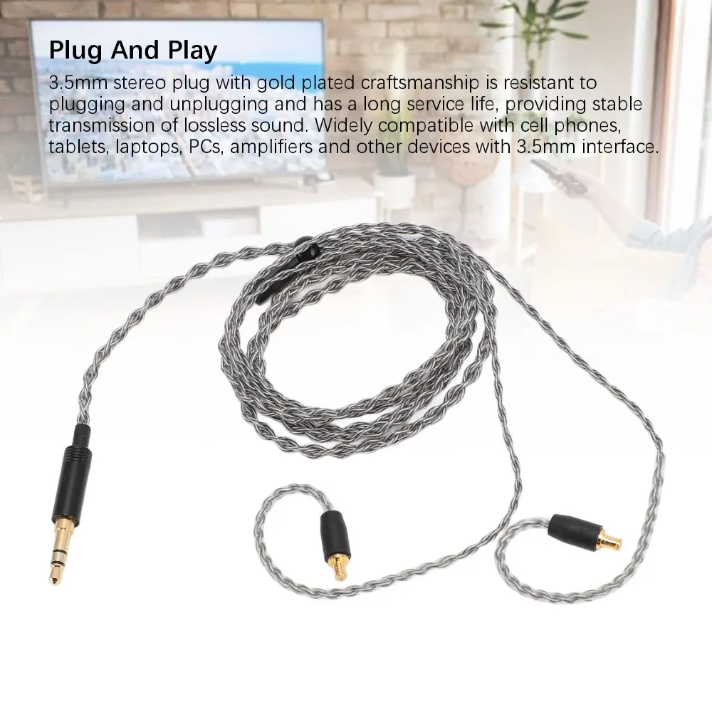 3.5mm To for A2DC 3.5mm Headphone Sound Cable 4-strand Multi-core Braided for ATH CKS1100 ADX5000 E50 E70 LS300