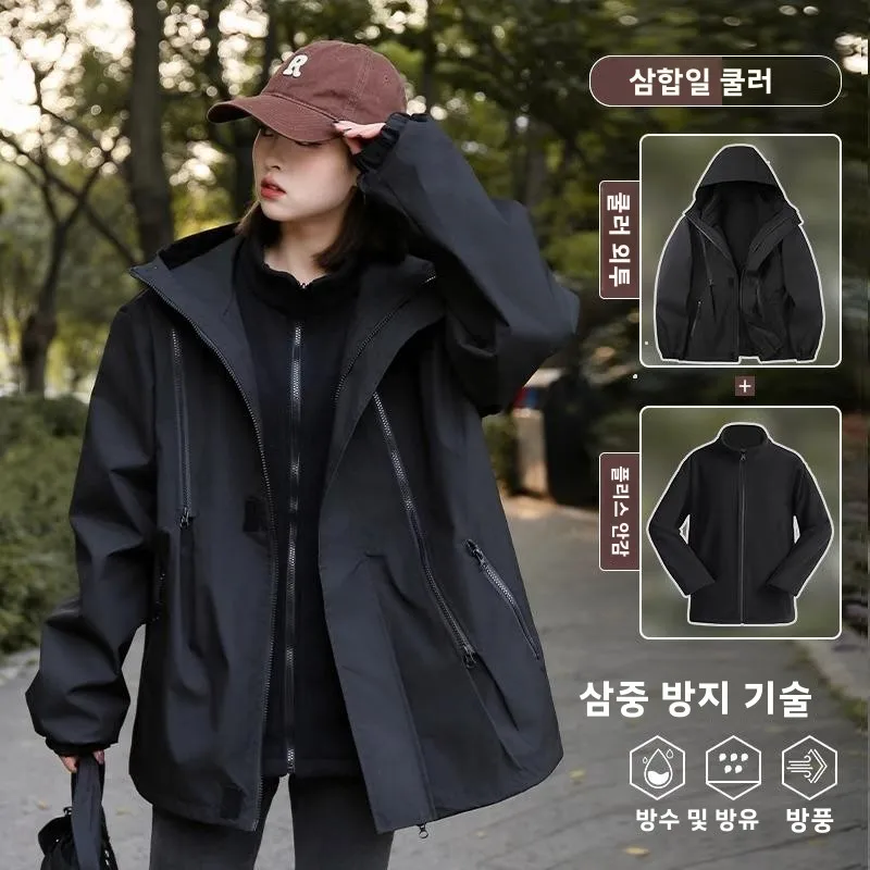 

Tee-in-One Outdoor Windproof Waterproof Loose Tee-Proof Jaet Spring Autumn Winter New 2024 Commuter Sle Zipper Design...