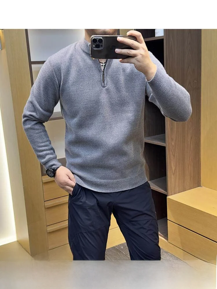 

Мужской вязаный свитер на молнии с воротником-стойкой, на флисовой подкладке, зимний, теплый, с длинными рукавами, молодежный, модный, цветной, с высоким воротником