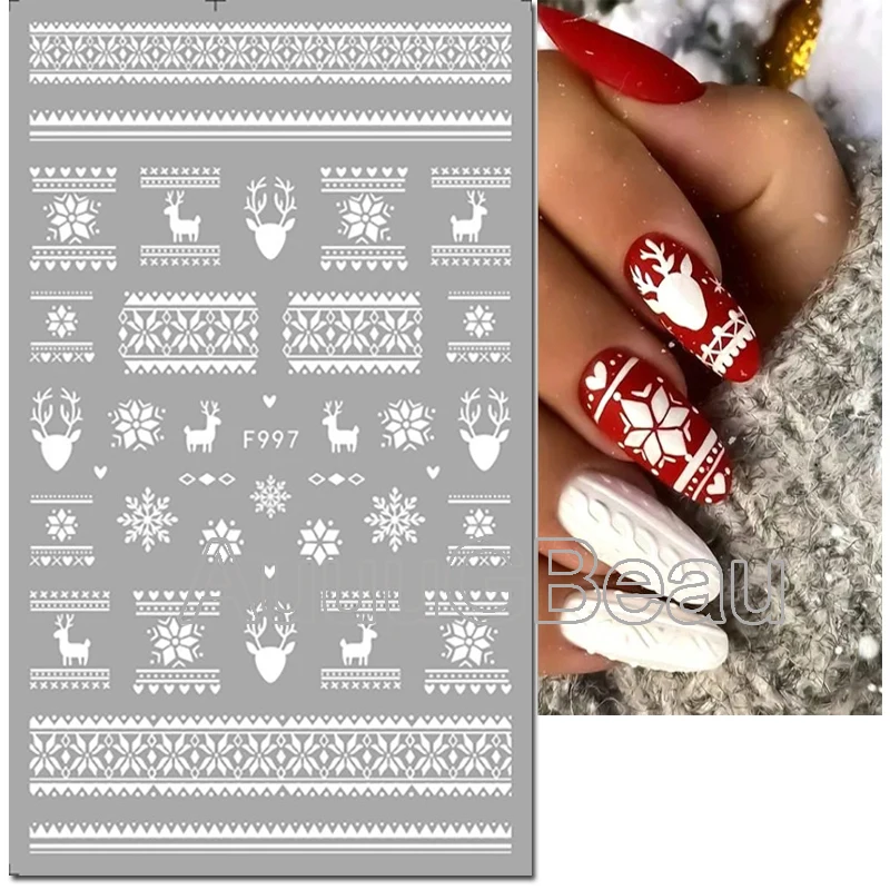 3d Nail Art Stickers Christmas Winter White Snowflake Xmas Trees Decals For Nails Decoration Manicure Salon Beauty