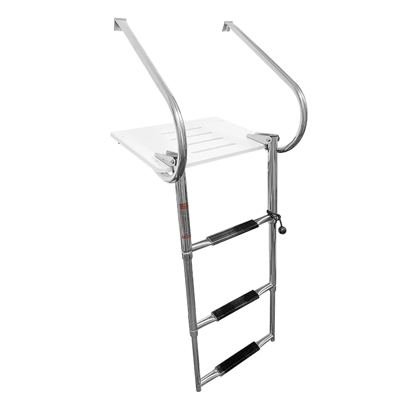 Telescopic Ladder Marine Fixed Stainless Steel Under Platform Pool Pontoon Boat Boarding Folding Silver High Mirror Polish