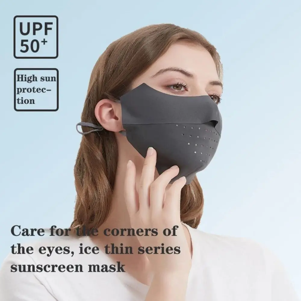 Proteção solar uv ajustável ciclismo máscara facial respirável fina capa facial de seda gelo verão