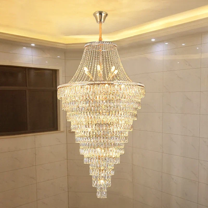 Duplex floor luxury crystal big chandelier hotel lobby living room spiral staircase villa decorative chandelier