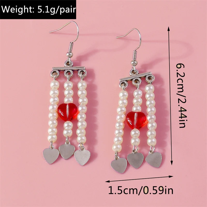 Aihua Koreanische Rote Quasten-Kristallherz-Ohrringe für Frauen Romantische Geschenke für Freundinnen Braut Hochzeit Party Schmuck – Detail 7