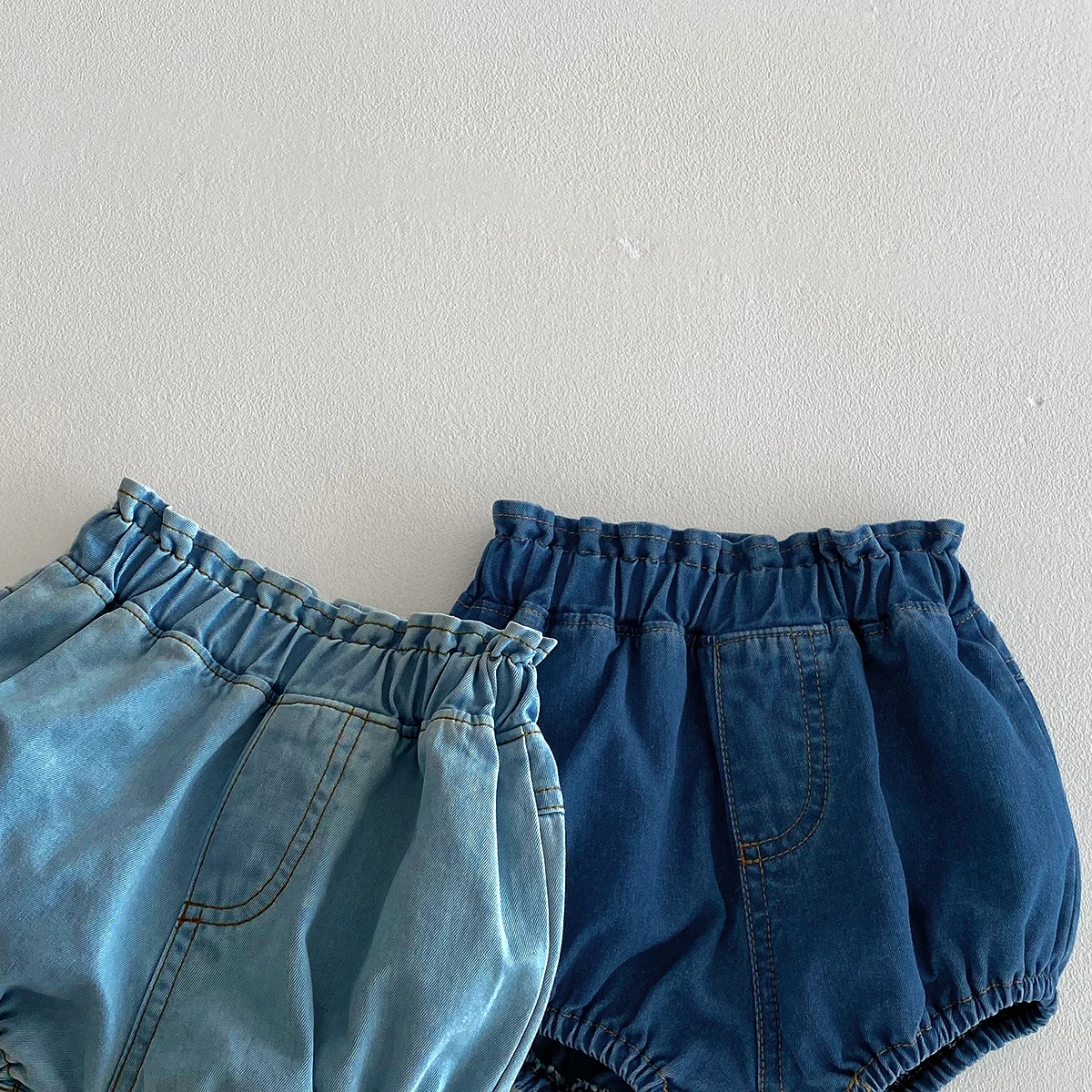 Baby Denim Bloomers Shorts Newborn Soft Cozy Cotton Toddler Boys Girls Summer Shorts Pants Ruffles Waist Kids Clothing 0-3T image 4
