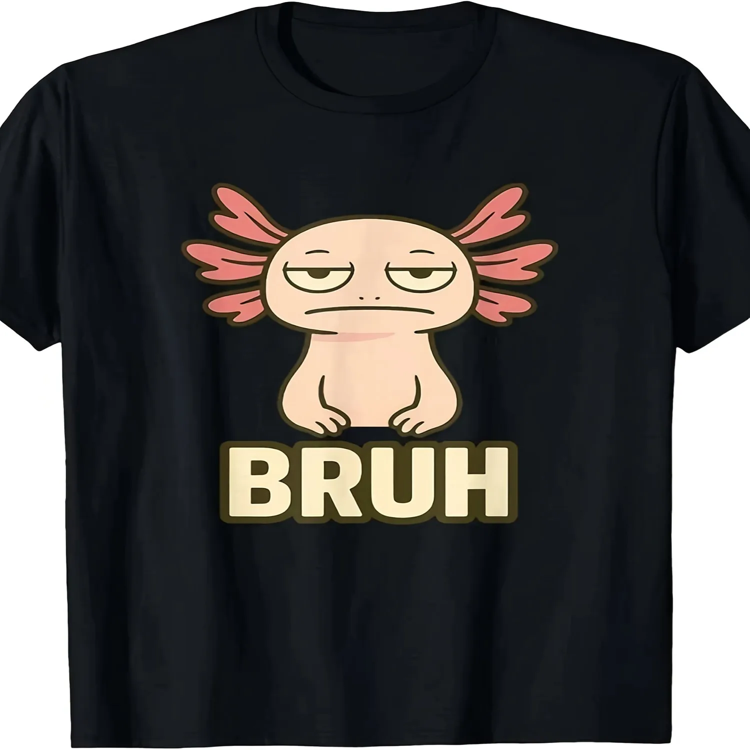 Axolotl _Bruh_ Meme T-Shirt - Funny Amphibian Graphic Tee with Sassy Axolotl Face, Retro Casual Shirt for Men, Comfortable Unisex Top for Meme Lovers, Year-Round Wear Graphic Tee, Vintage Style Tee,