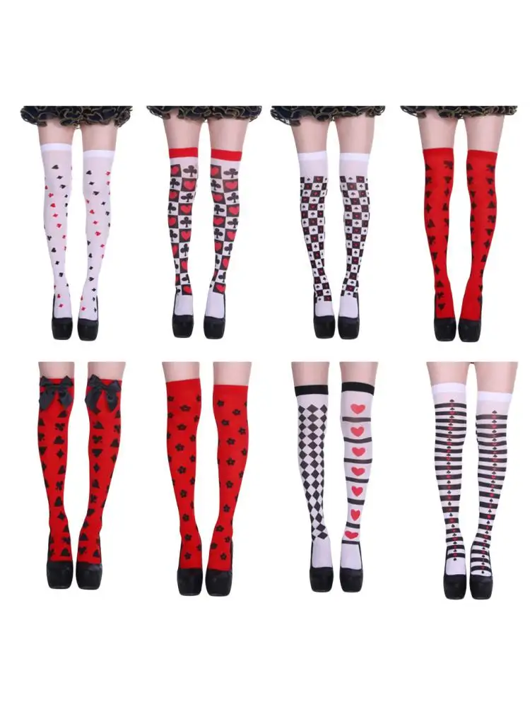 1 Paar Damen Halloween-Strümpfe mit Gittermuster, Cosplay Gestreifte Strumpfhosen, Hochelastische Party-Clown-Strickstrümpfe