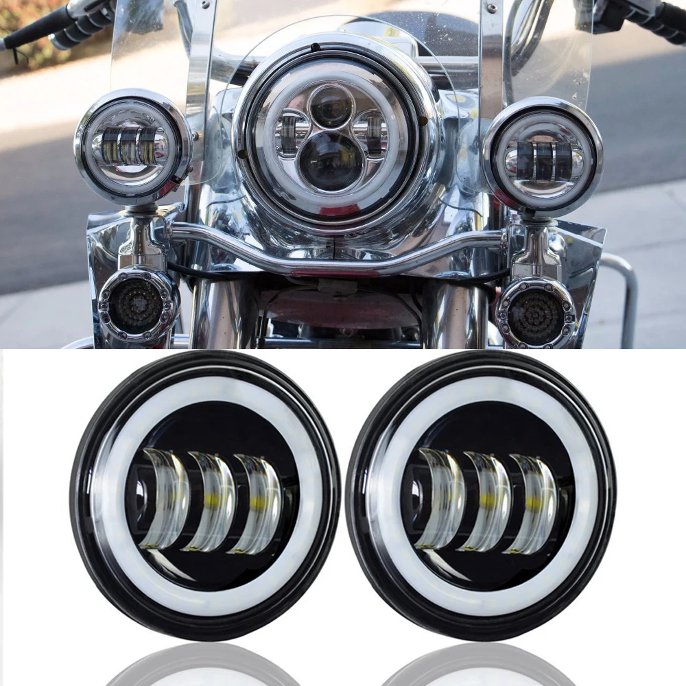 2 pièces, phare antibrouillard LED pour moto de 4,5 pouces avec halo blanc DRL, lampe de croisement auxiliaire 1/2 pour motos