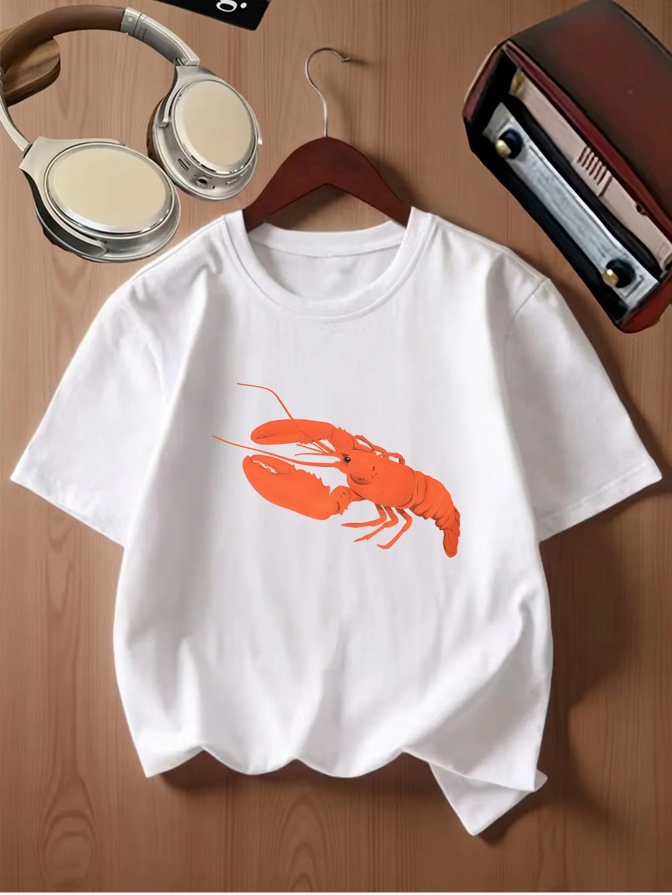 Minimalist Orange Lobster Marine Creature Print Kids T Shirt Boys Girls Family Matching Parent Child Summer Crew Neck Casual Tee