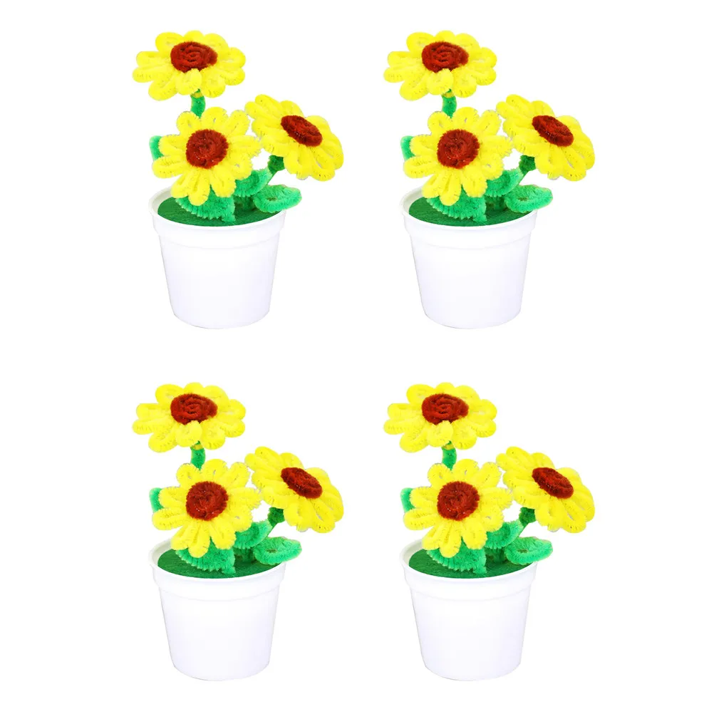 

4Pcs DIY Flowerpot Decor Set Kids Educational Craft Kit Nonwoven Material Handmade Gift for Mother's Day Wedding Proposal