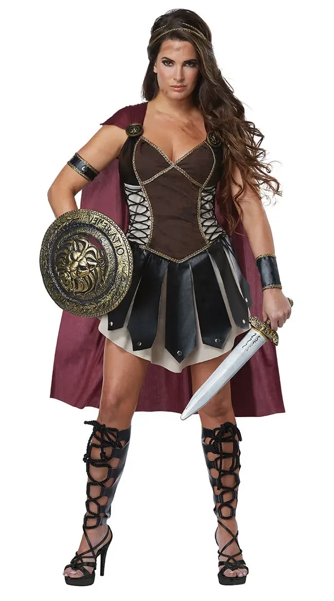 Halloween Ladies Xena Gladiator Warrior Princess Greek Roman Centurian Spartan Fancy Dress Costume & Cape