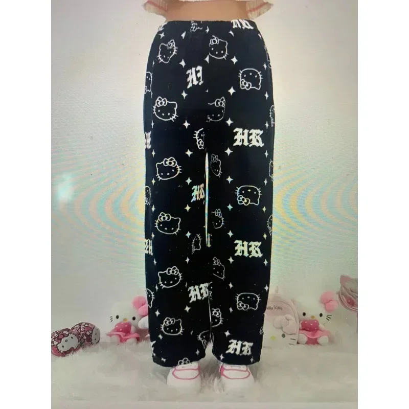 Sanrio Hello Kitty Pyjamas Pants Christmas Anime Fleece Double Elastic Fabric Soft Women Trousers Kawaii Fluffy Pajamas Ornament