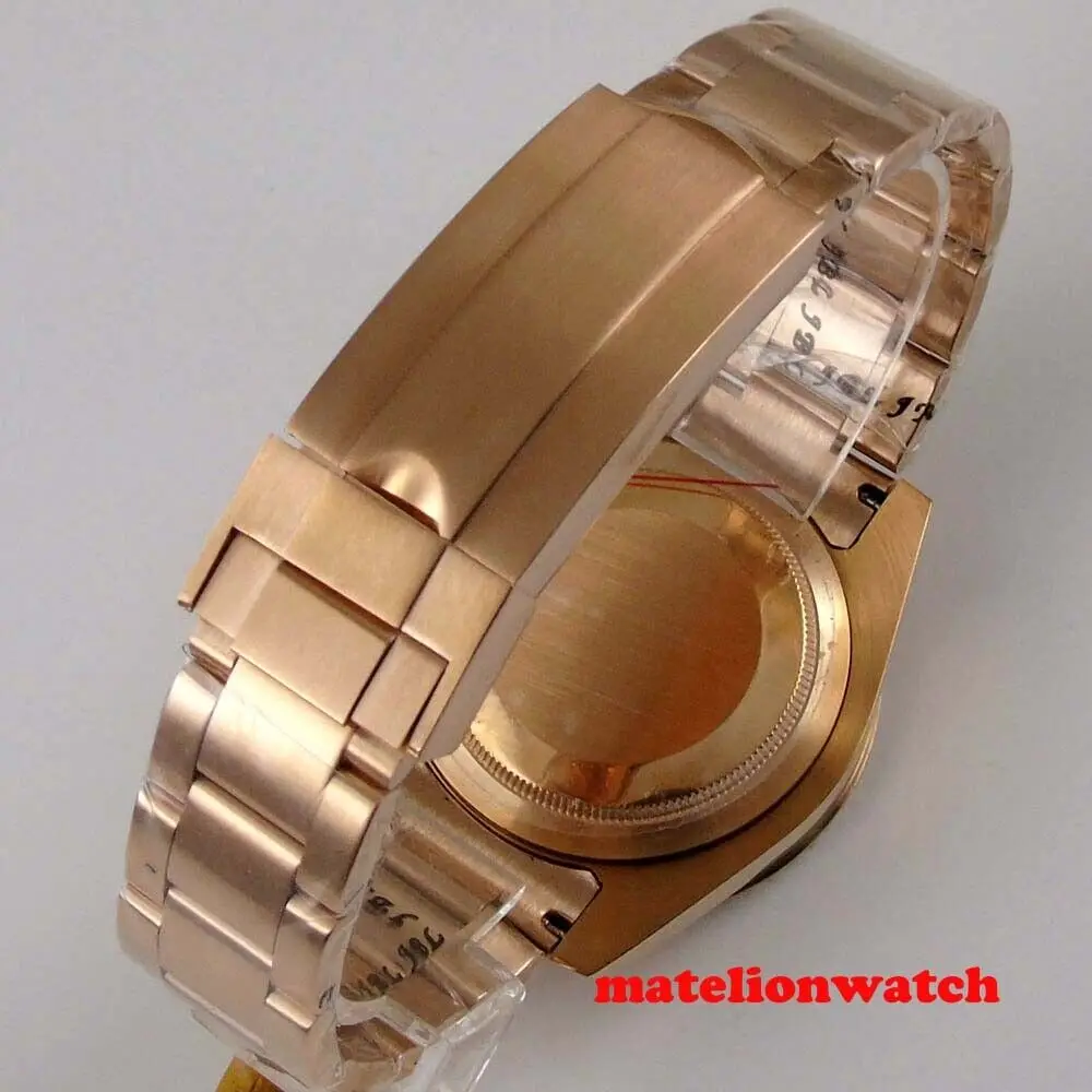 Rose Gold Plated Steel Bracelet 316L Stainless Steel Strap Watchband Glide Lock