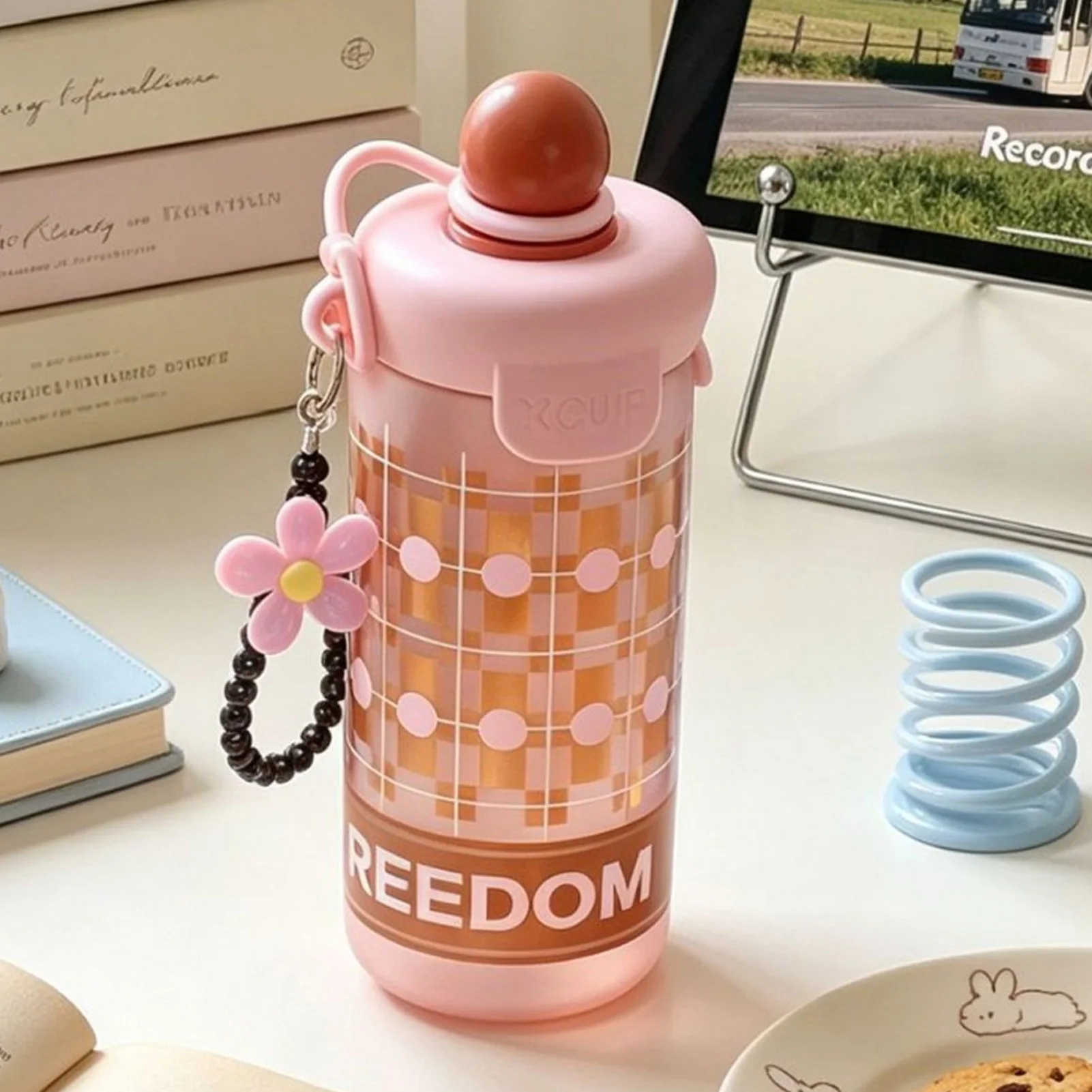 1pc Frosted Glass Tumbler Cute Cartoon Water Bottle with Straw and Tea Infuser for Office School Commute Travel Essentials