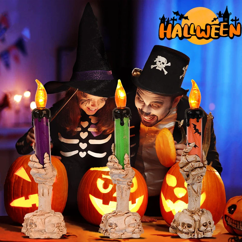 Halloween Skeletons Ghost Hand Candle Smoke-free Light Pumpkin Party Horror Props Happy Party Home Decorations Supplies Toy