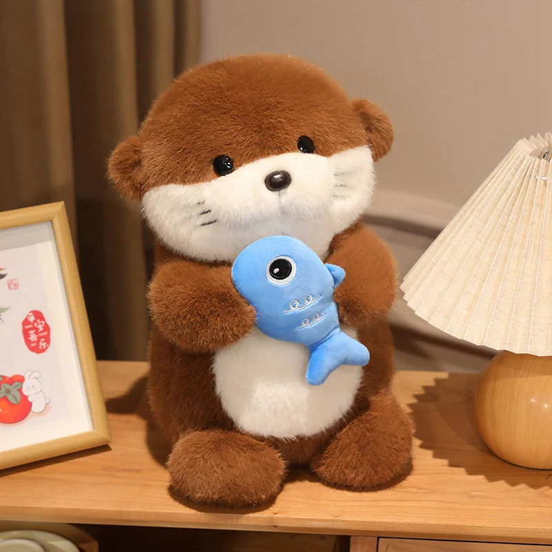 

35cm Kawaii Holding Fish Otter Plush Toys Soft Cozy Carrtoon Baby Otter Doll Lovely Kids Gift