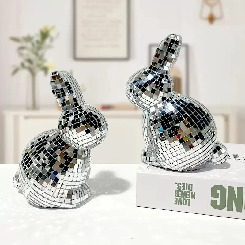 

Пасхальный стеклянный кролик с сверкающей мозаикой, диско-шар, украшение для рабочего стола, светоотражающая пасхальная фигурка для вечеринки, домашний декор A