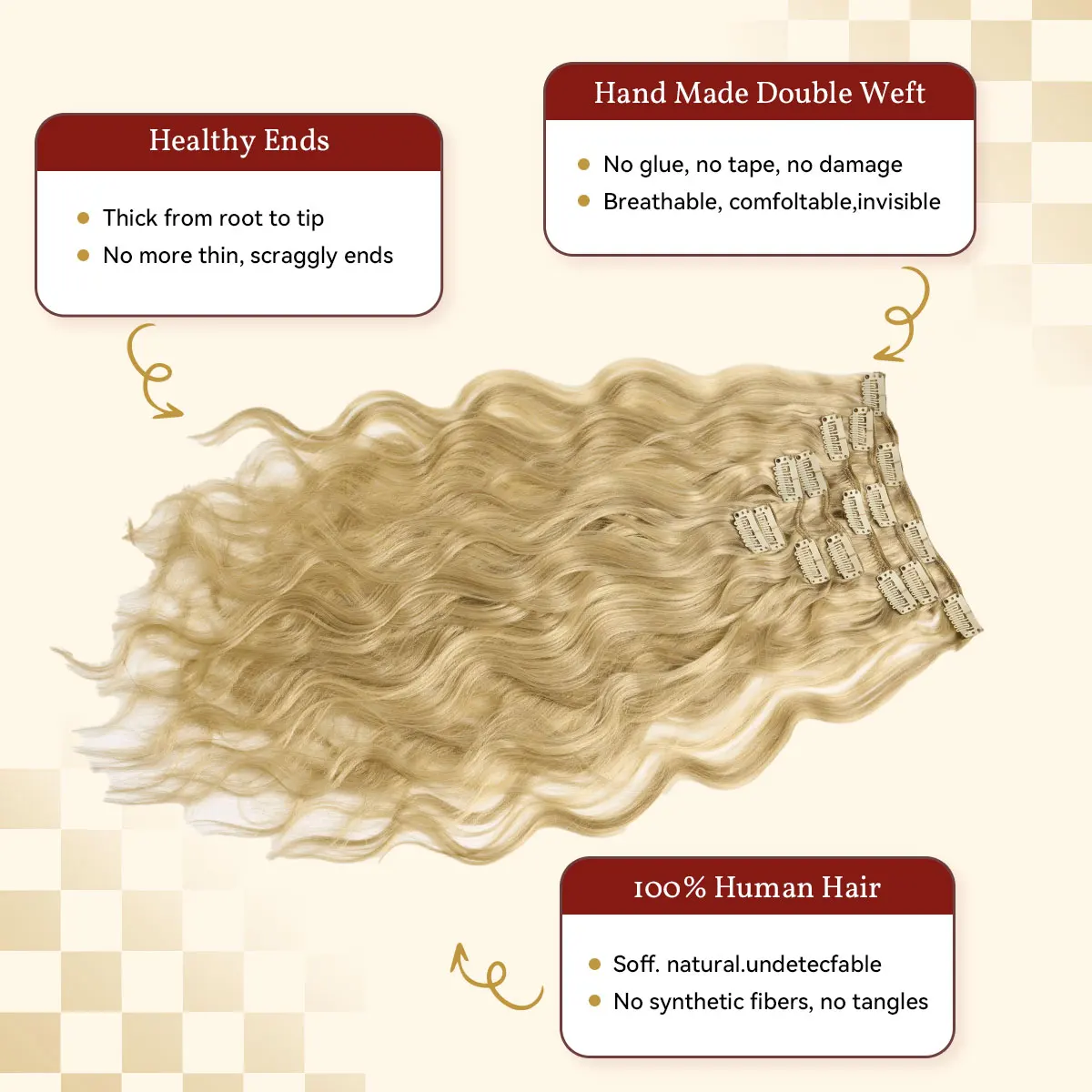 12A 7Pcs/Set Clip In Human Hair Extensions Natural Wave Honey Blonde Platinum Mix Clip in Human Hair Extensions For Women