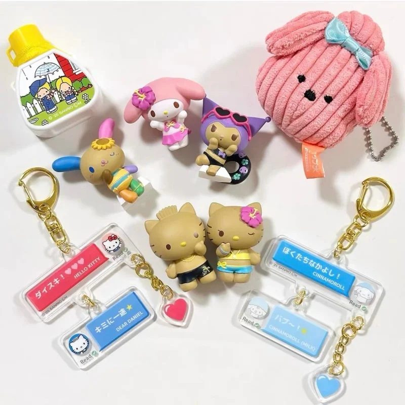 정품 반다이 가샤폰 산리오 캐릭터 여름 휴가 헬로 키티 쿠로미 멜로디 다니엘 장난감 선물 수집용 모델 장식품
