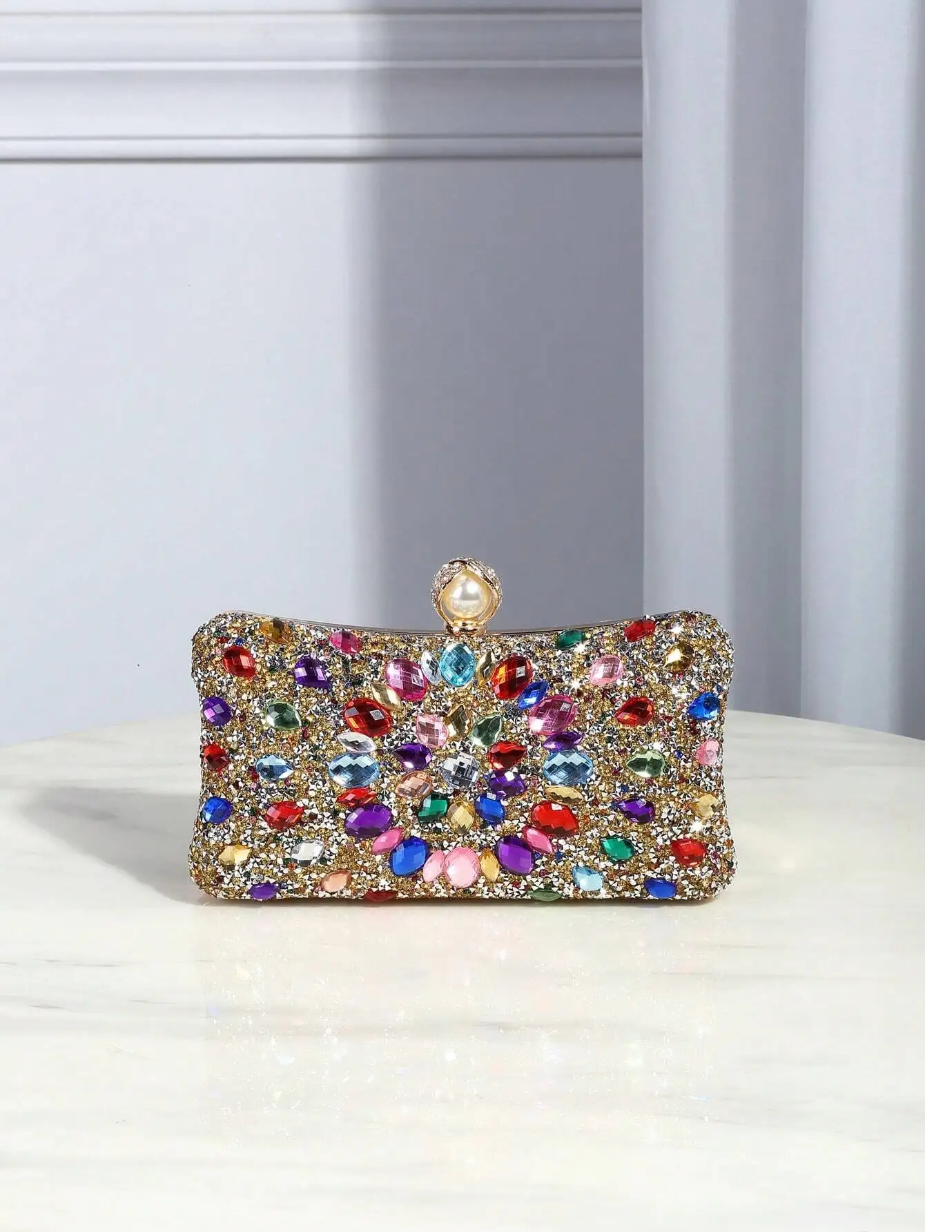 

Многоцветная вечерняя сумочка-клатч с блестящими стразами и цепочкой для женщин