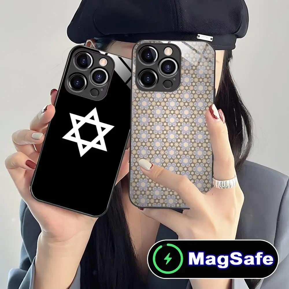 

Jewish Star David Mobile Phone Case for iPhone 16 15 14 13 12 11 Pro Max Plus Mini MagSafe Glass Colour Protective Luxury Cover
