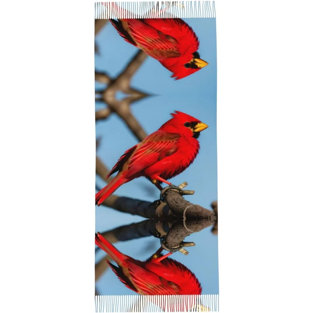Beautiful Red Bird Print Polyester Scarf Breathable Fashion Accessory For Travel And Everyday Wear