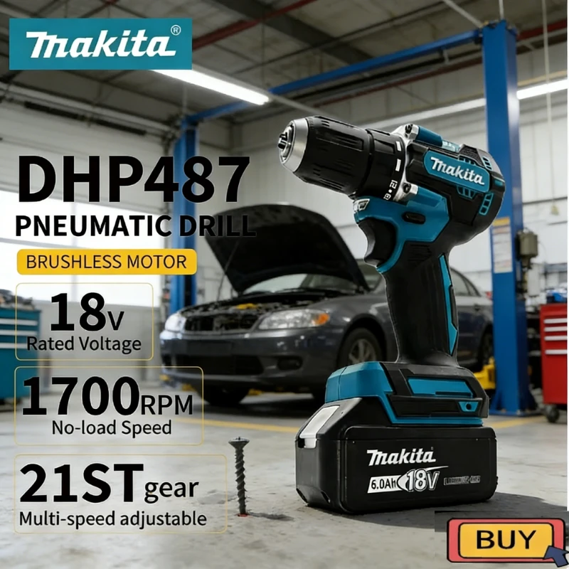 

Бесщеточная аккумуляторная ударная дрель Makita DHP487, высокомоментный электрический шуруповерт для электроинструментов Makita с аккумулятором.