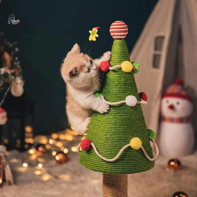 Christmas Tree Cat Scratcher Cartoon Cat Scratching Tree Aesthetic Tree Ornaments Natural Sisal Cat Scratching Board For Kittens