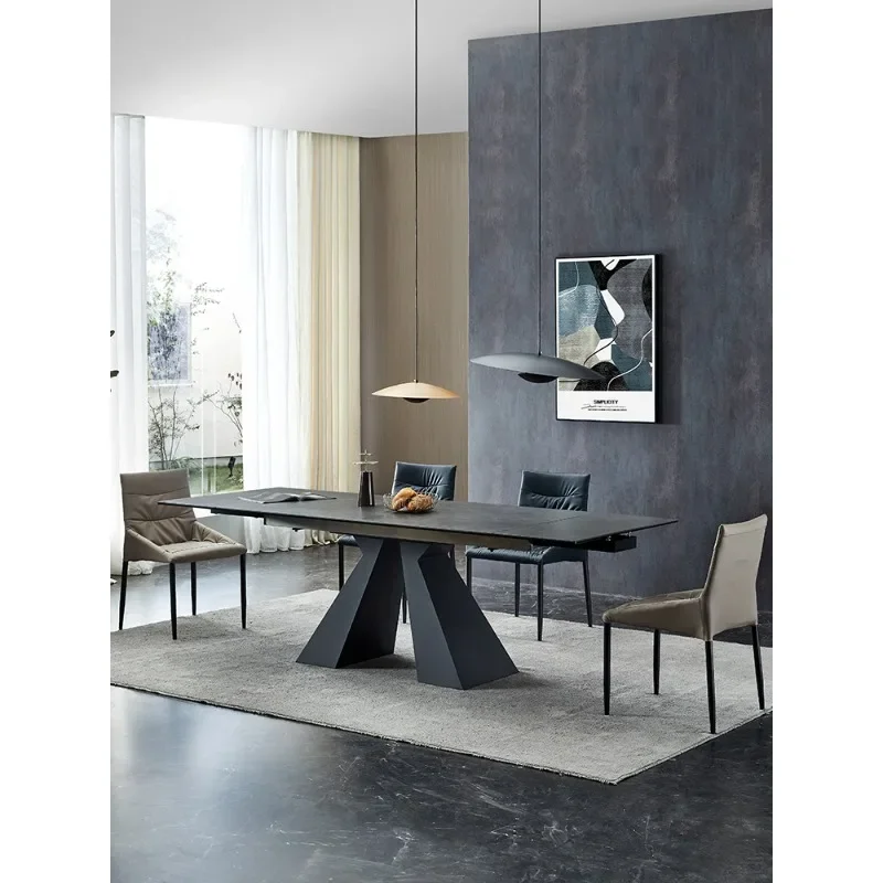 Italian imported rock slab dining table telescopic modern simple light luxury household small induction cooker bright dining