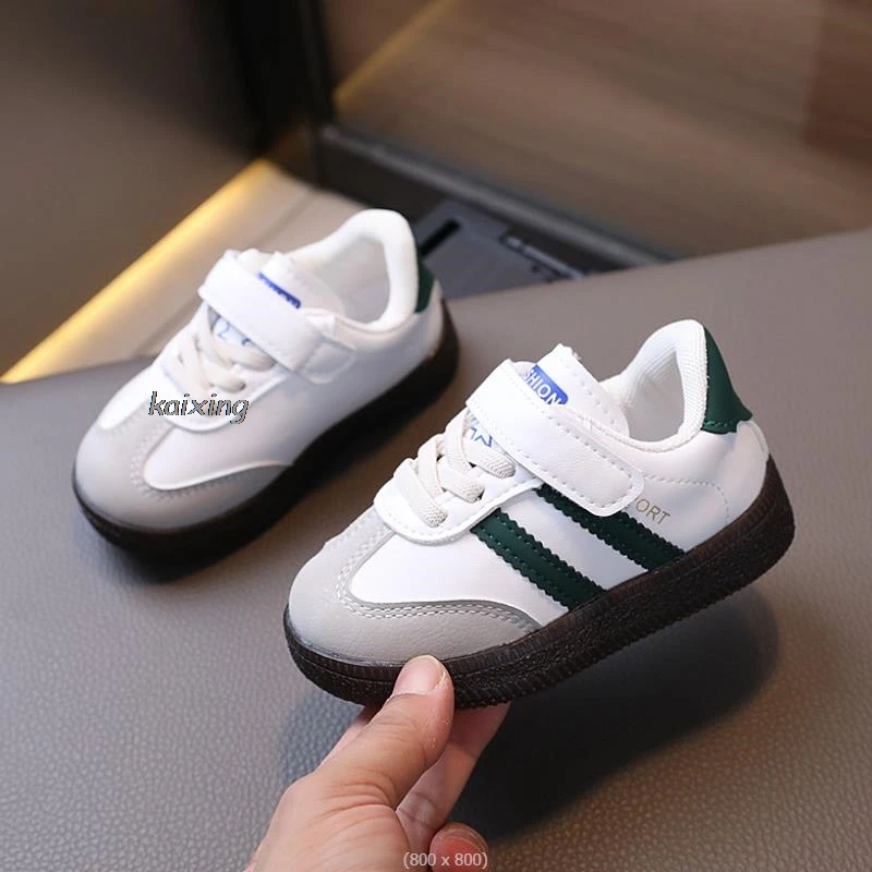 Sepatu kets anak kulit PU atas anak laki-laki perempuan, sepatu Sneakers kasual sol anti licin musim semi musim gugur 3 warna