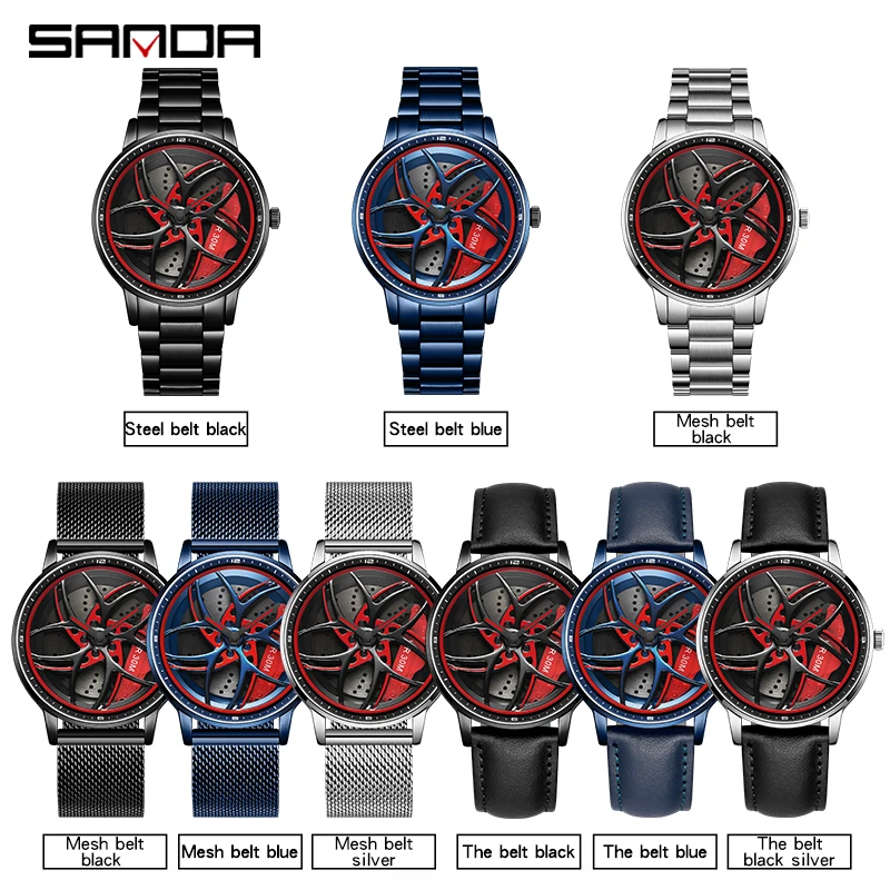 Sanda 1091นาฬิกาขอบล้อรถยนต์3D แท้ไม่เหมือนใครแฟชั่นนาฬิกาข้อมือควอตซ์กันน้ำผู้ชาย relogio masculino