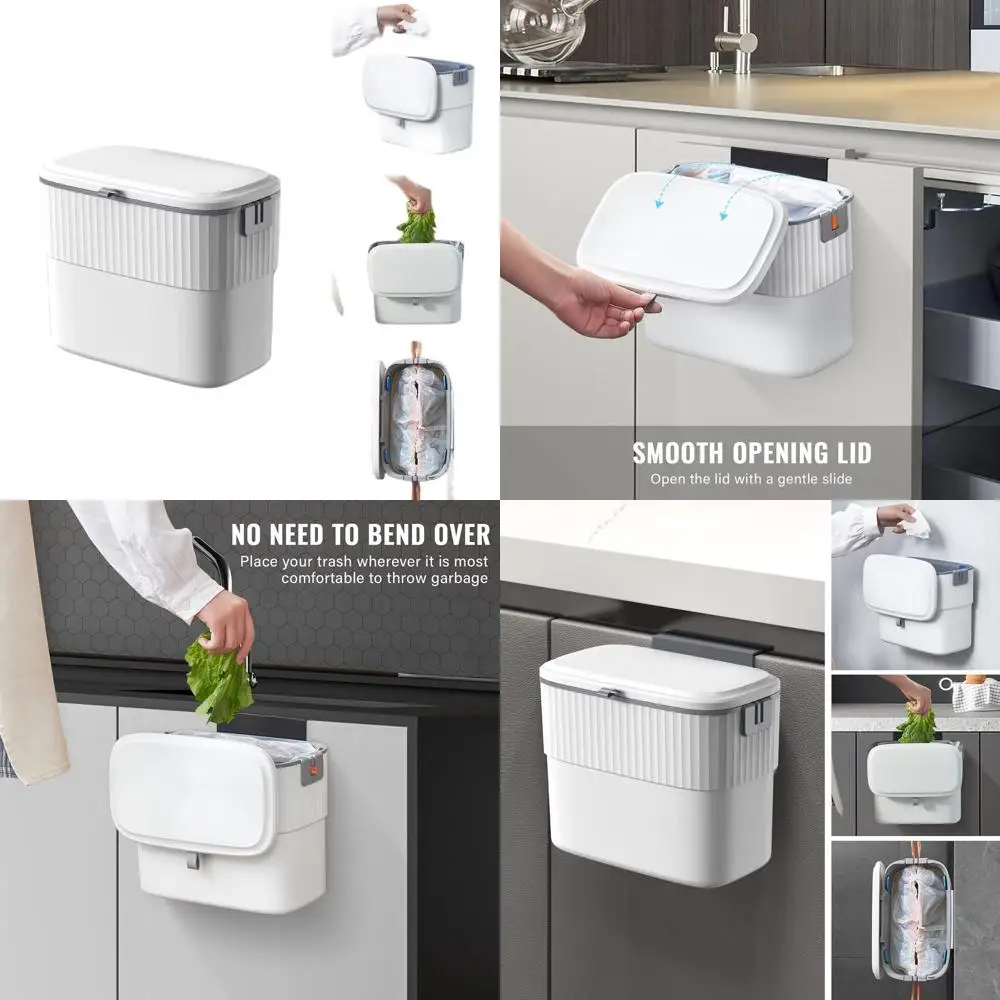 

1.8 Gallon Hanging Compost Bin with Lid, Wall-Mounted 7L Trash Can for Kitchen, Small Cabinet or Bathroom Use