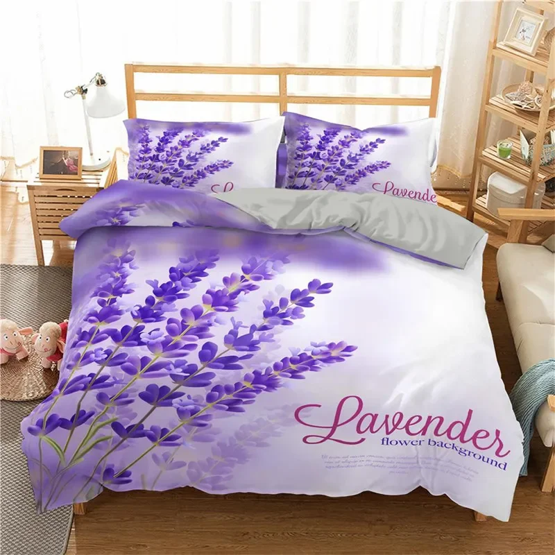 Lavender Duvet Cover Microfiber Purple Flower Bedding Set Romantic Theme Comforter Cover King Size Eiffel Tower Bedspread Cover