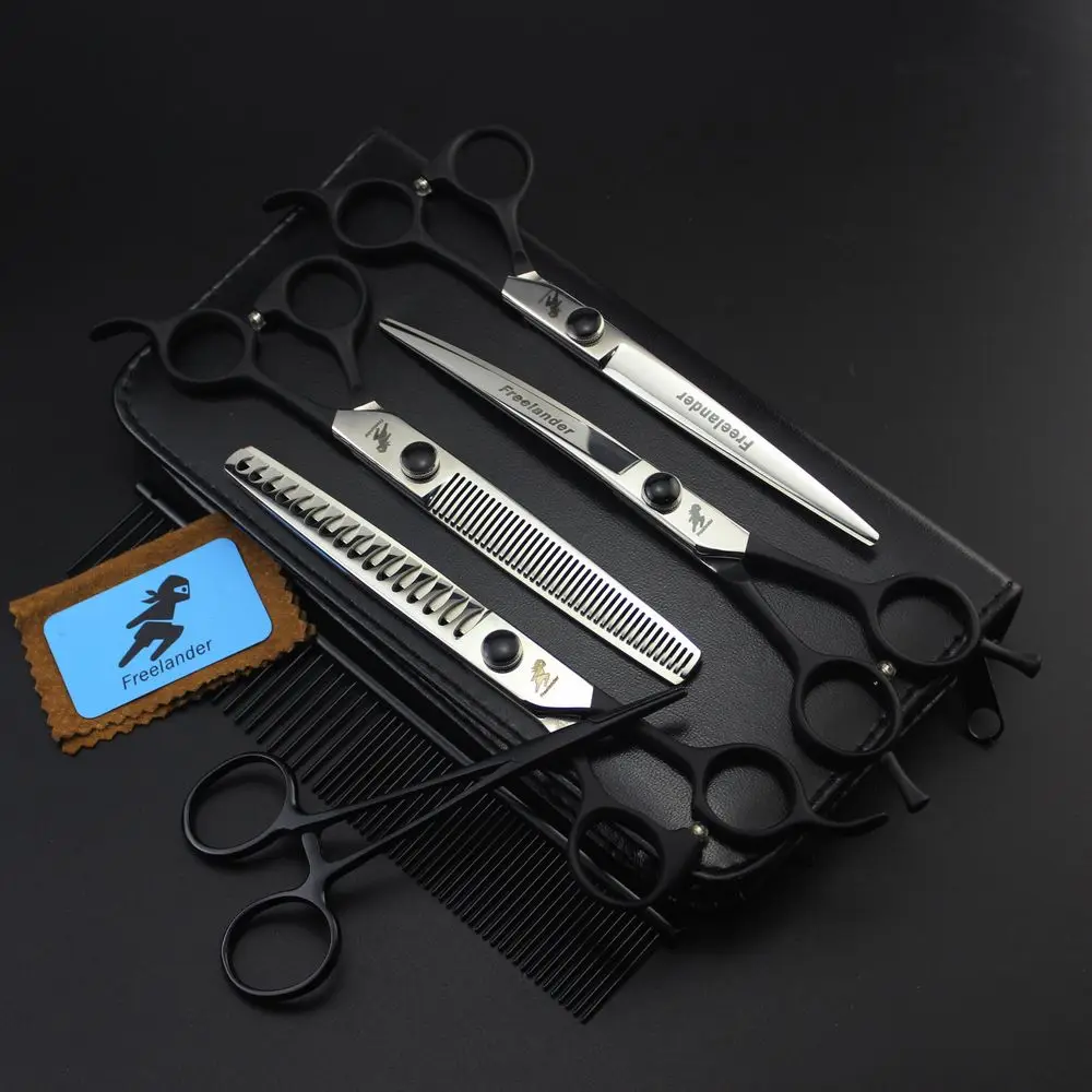 7 Inch Freelander Japan 440C Dog Grooming Scissors Dropshipping Pet Scissors Kit Thinning Shears Chunker Curved Scissors