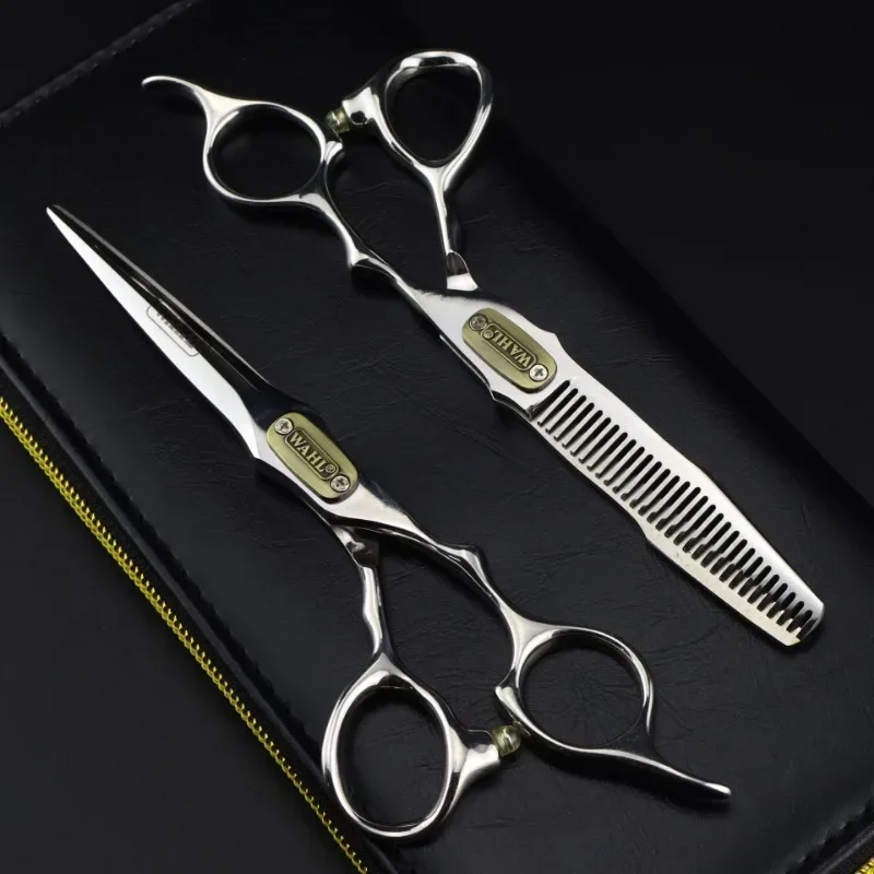 Professional Barber Scissors Flat Scissors and Thnning 6.0 Inch Silvery Double Sword Face 440C Steel Salon Barber Scissors