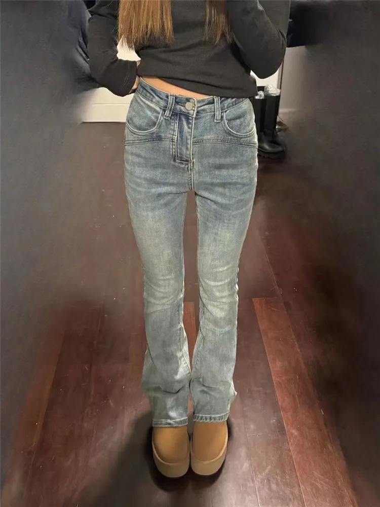 

American Retro Light Blue Bell Bottom Jeans Women's Spring Autumn Butt Lifting Tight Slimming Tall Extended Floor Length Pants