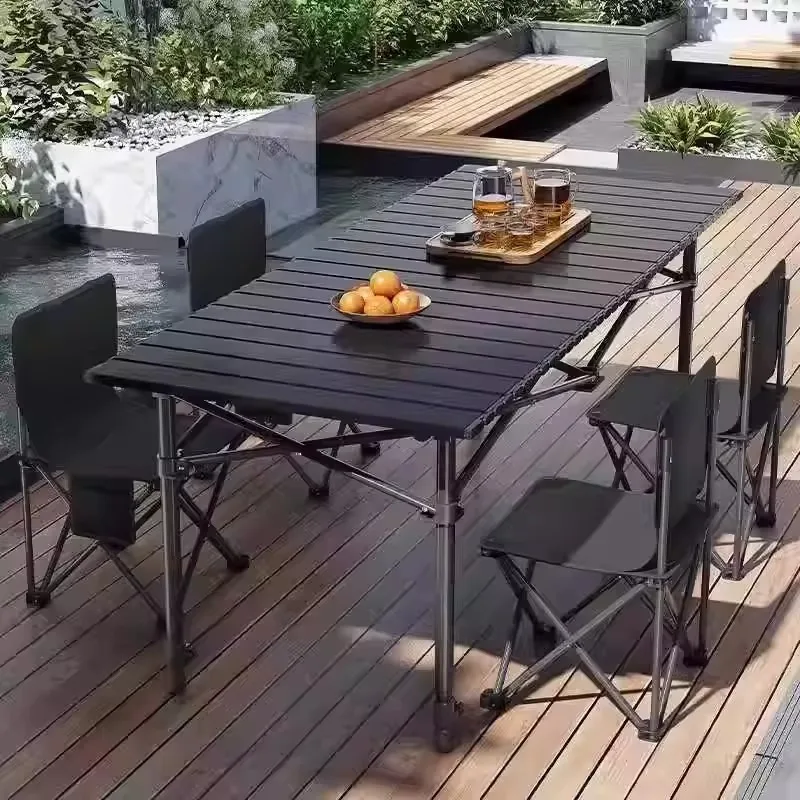 2026 Portable Black Folding Long Table For Outdoor Furniture Dining Easy Install Lightweight Durable Stylish Net Bag Camping Hot