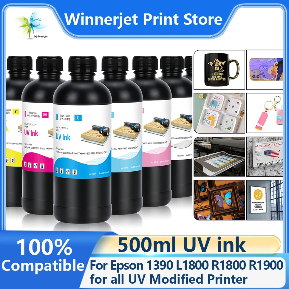 500ml LED UV Ink for Epson All Flat UV Printers For Epson 1390 R1800 R1900 TX800 4800 7880 9880 DX5 DX7 Printer