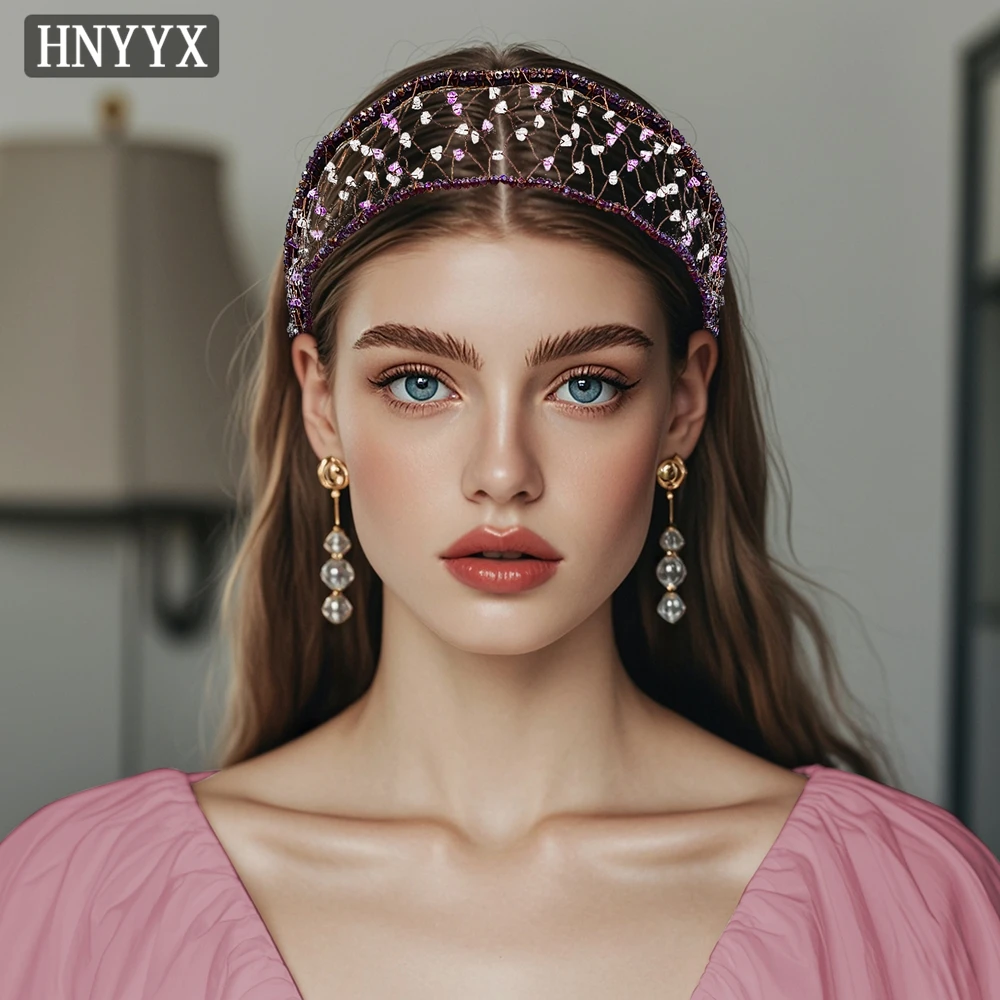 

YouLaPan Bridal Weddings Purple Beaded Mesh Hairband Handmade Rhinestones Elegant Women's Party Banquet Prom Headdress YXA37