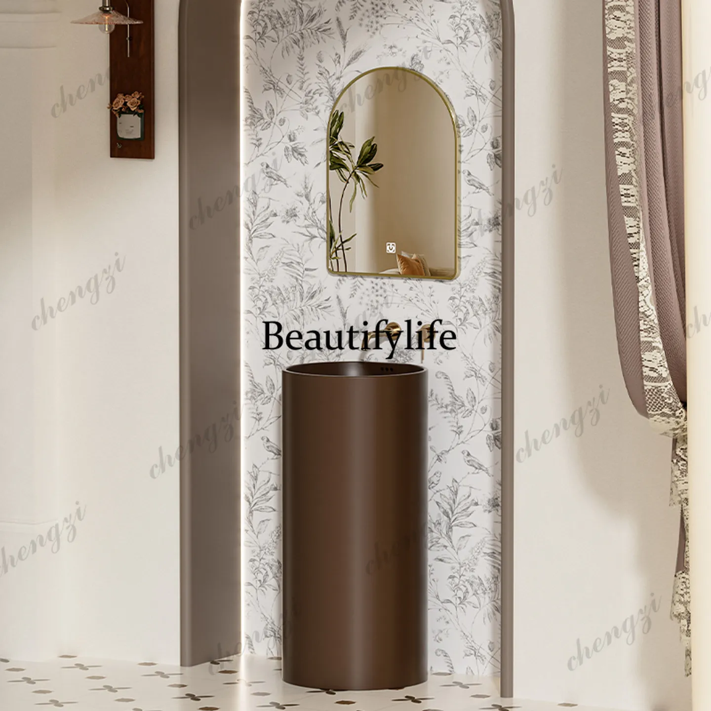 Retro, column, column-type wash basin without faucet hole, household advanced floor-to-ceiling wash basin