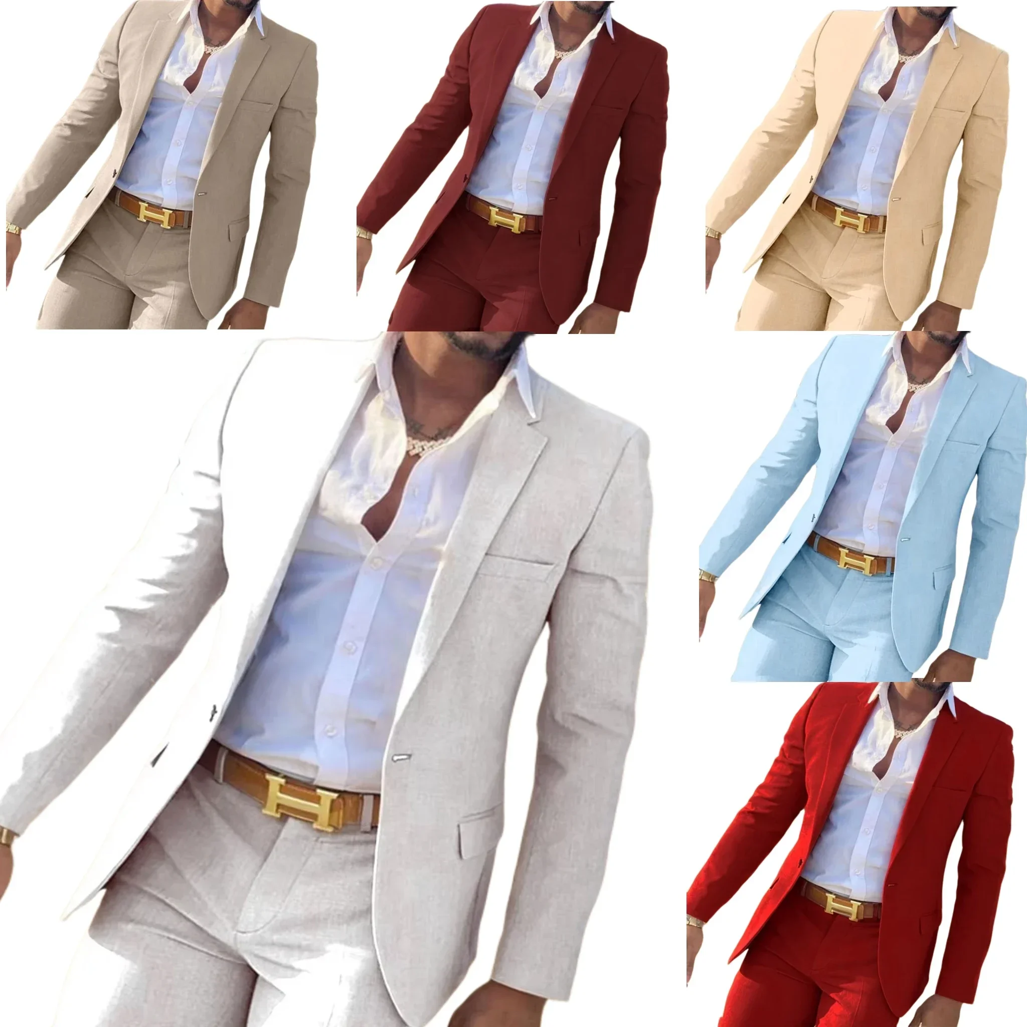 

Formal Slim Fit Men's Suit Notched Lapel 3 Piece Blazer Vest and Pant Set for Wedding Business Summer Beach Tuxedo Suits for Men
