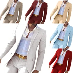 Formal Slim Fit Men's Suit Notched Lapel 3 Piece Blazer Vest and Pant Set for Wedding Business Summer Beach Tuxedo Suits for Men