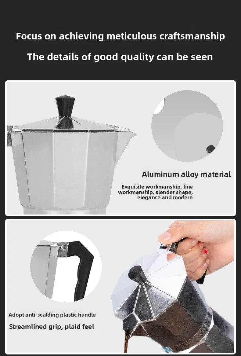 Moka Pot,Italian Stovetop Espresso Maker, 1 up Aluminum Coffee Percolator for Gas & Electric Stove, BPA-Free