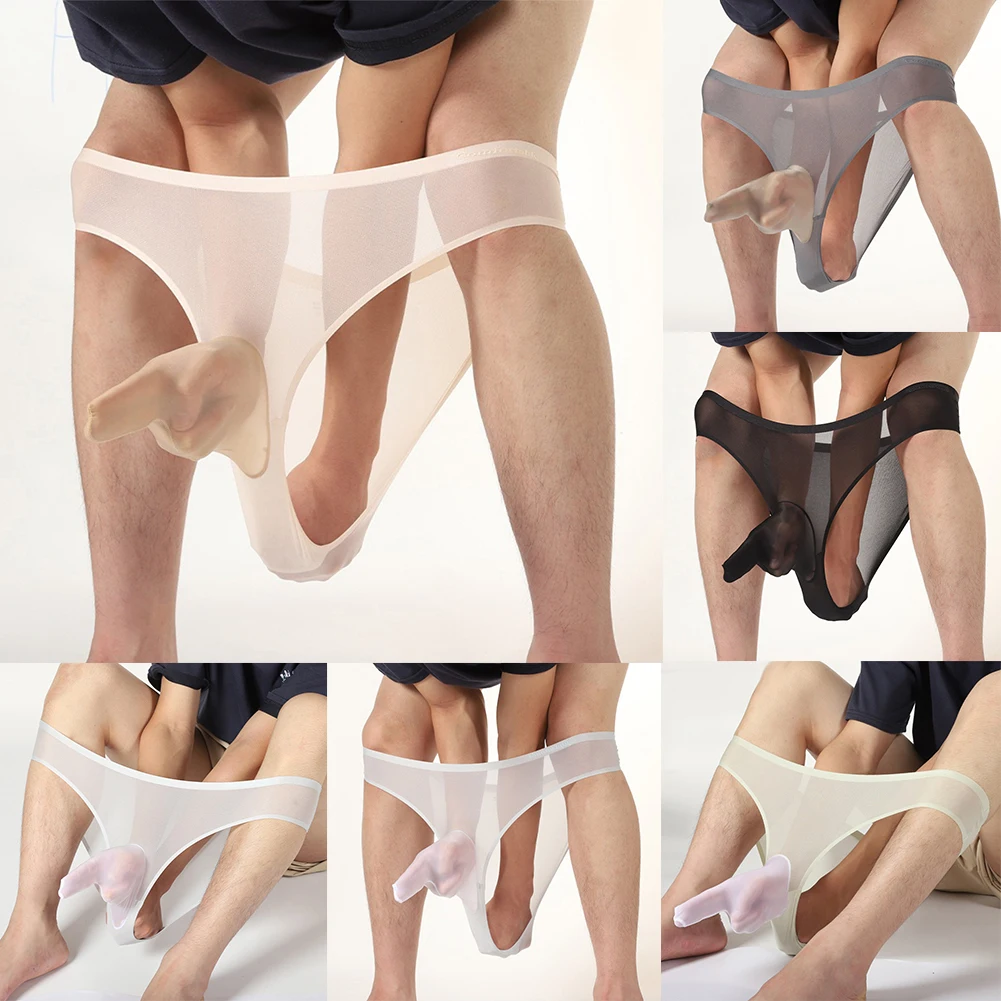 Mens Sexy Underwear Mesh Seamless See Through Briefs Translucent Thongs Pouch Sheer Panties Elastic Bikini Thongs Underpants