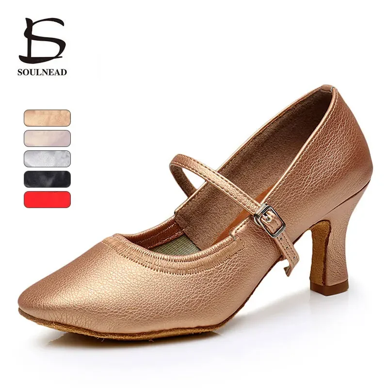 Latin Dance Shoes Women Medium Heels 5cm/7cm Modern Salsa Ballroom Dancing Shoes Soft Sole Woman\'s Tango Standard Dance Shoe